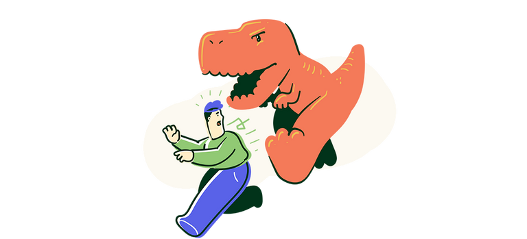 Illustration of a dinosaur chasing a man