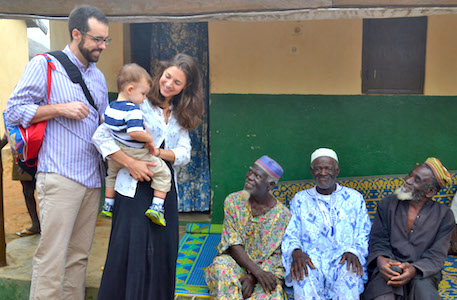 2013: Fiori and Schechter introduce their son, Julien Lidaw Fiori, to the family that hosted Schechter during her time in the Peace Corps.