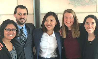 From left: MBA/MPH student Parul Kashyap, College of Engineering student Andrew Acevedo, MSW/MPH student Jasmin Choi, MBA/MPH student KC Caine, and MPH student Haley Feazel-Orr