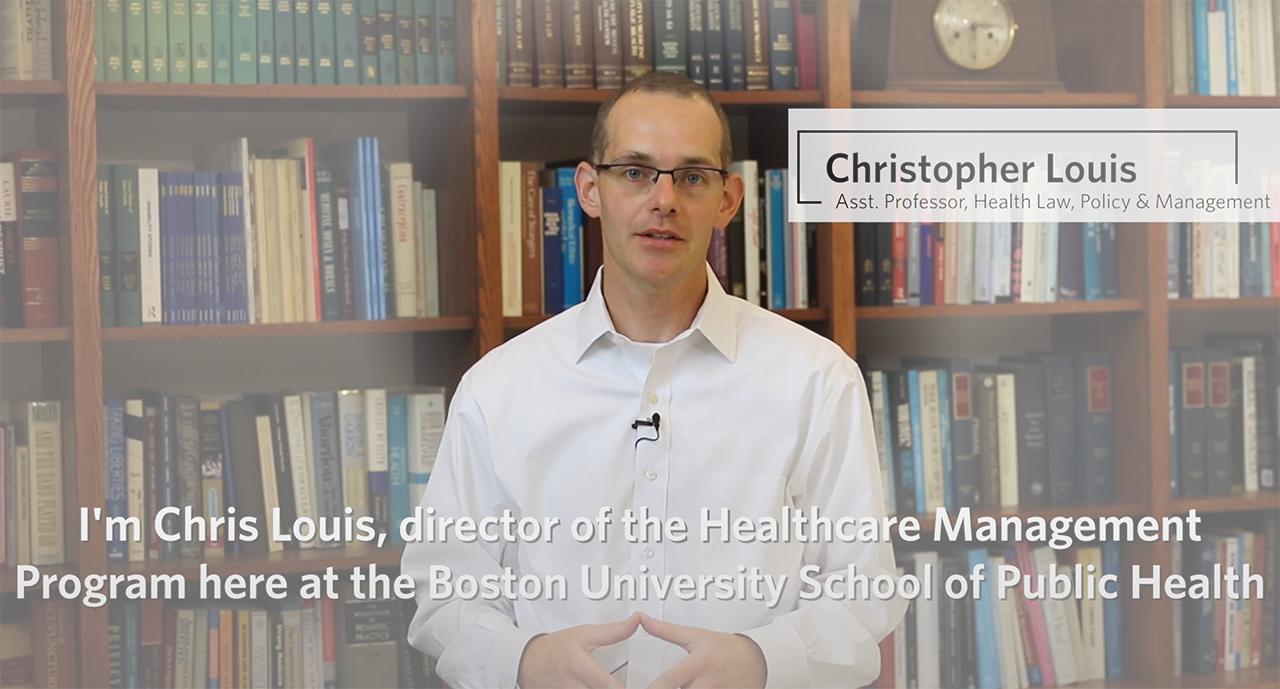 Screenshot of professor Christopher Louis talking about the Healthcare Management certificate