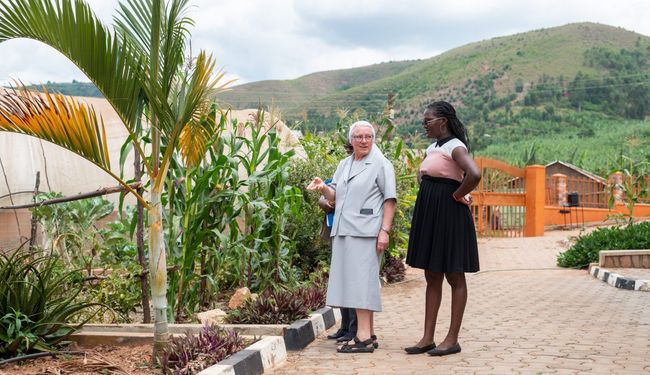 BUSSW student Emily Lamunu (right) at the Ruhooko Health Center IV in Uganda