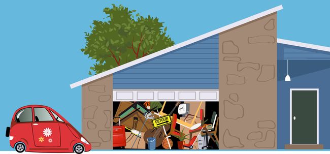 an illustration of a garage full of junk