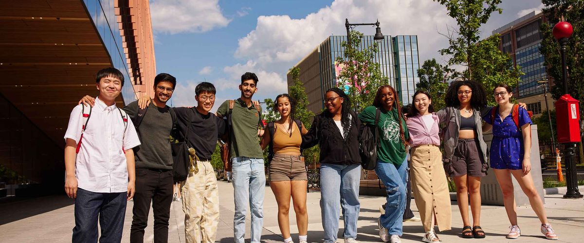 A group of BU Summer Term students posing on Commonwealth Ave.