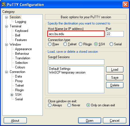 putty host name