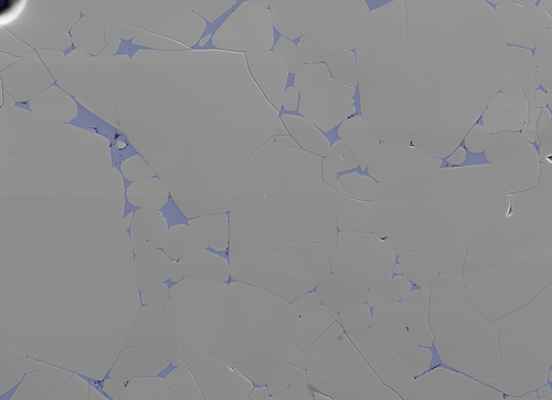 One slice image with melt regions identified in blue.