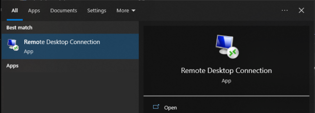 Start menu for Remote Desktop