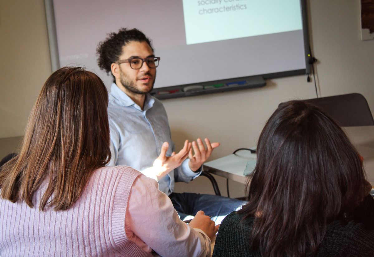 Shows Michael Medina teaching a class