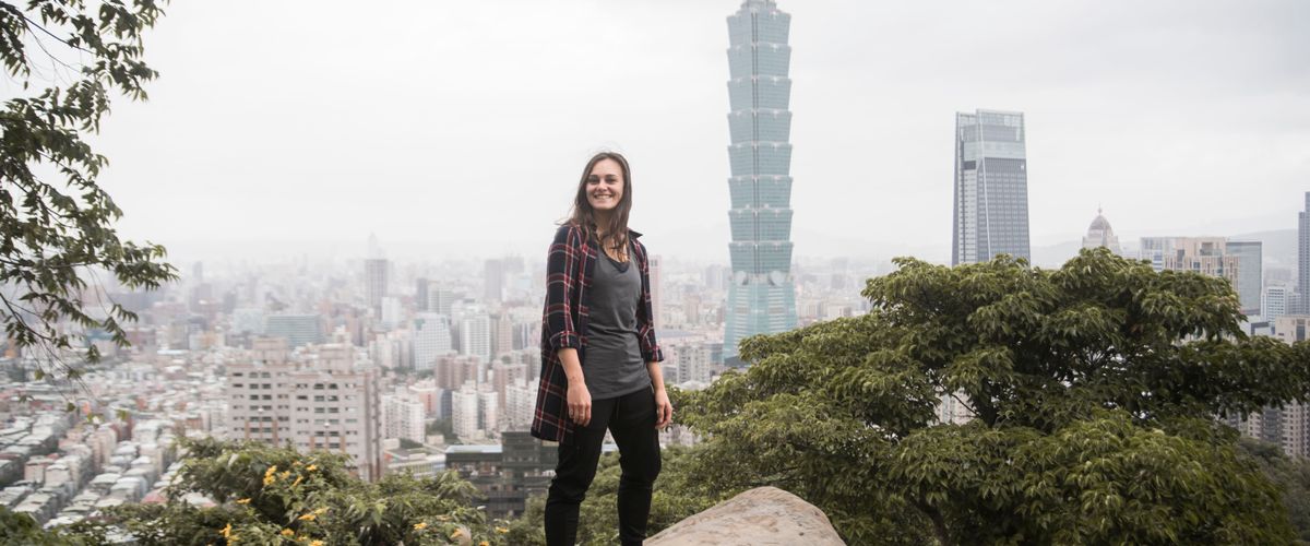 female traveler looking over taipei taiwan
