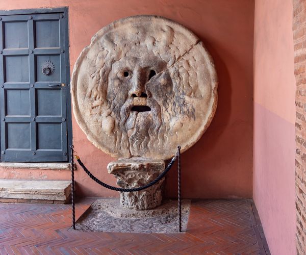 Mouth of Truth (Bocca della Verita) sculpture at Santa Maria in Cosmedin church, Rome, Italy
