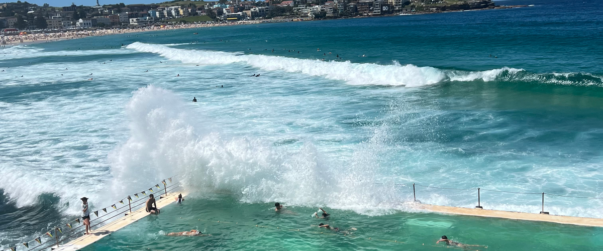 ocean pool at Bondi beach with waves crashing