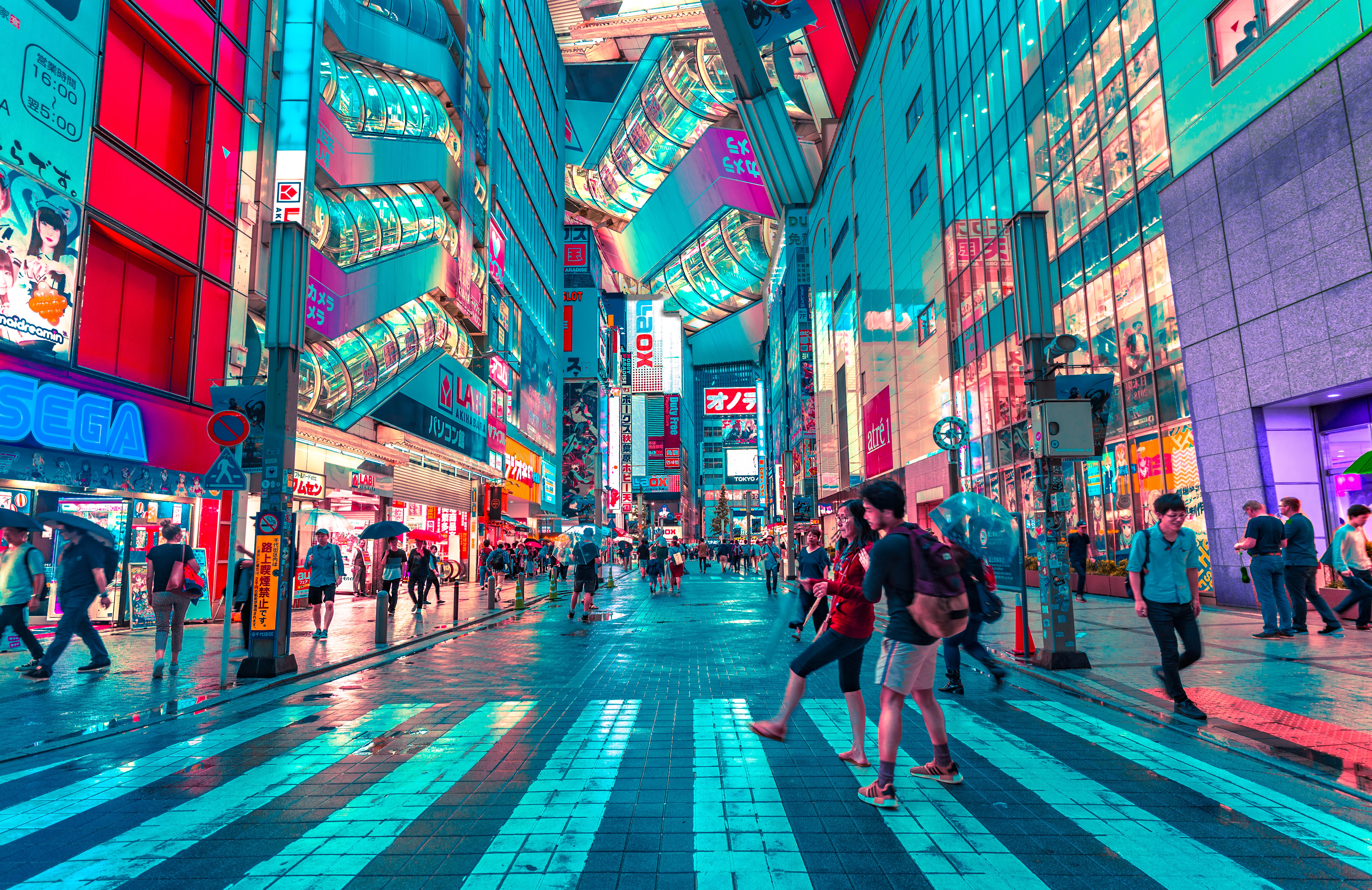 busy colorful street in tokyo at night