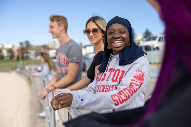 BU Sydney study abroad students on the boradwalk at the beach