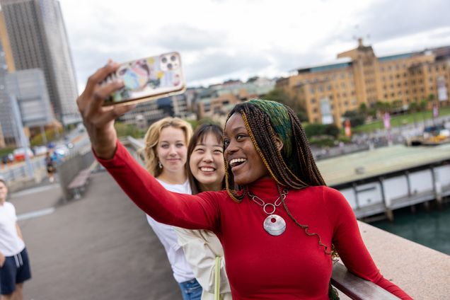 Students taking selfies