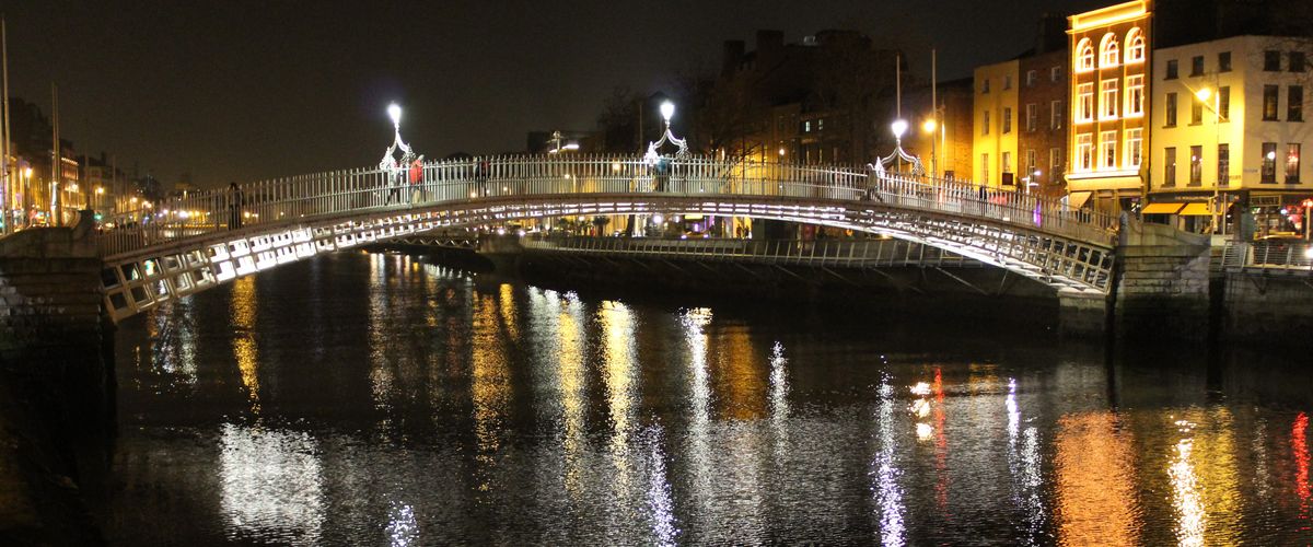 night in dublin bridge over river