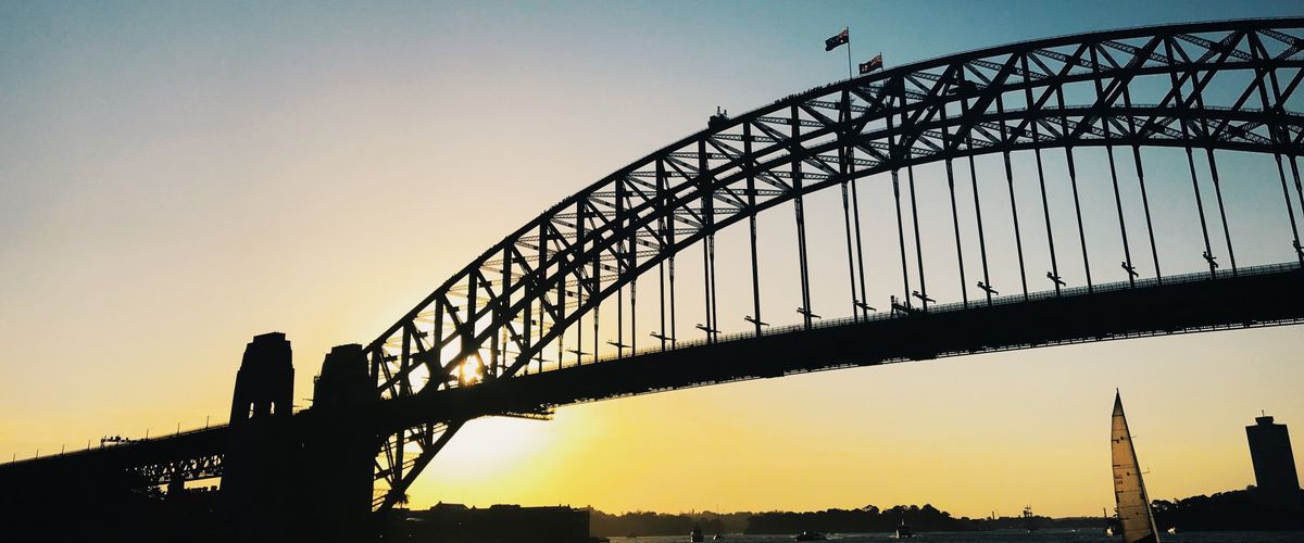 bridge across Sydney Harbor at sunset