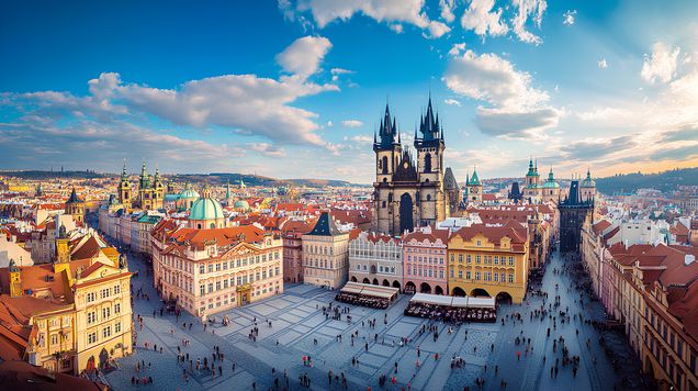 An aerial view of Prague's Old Town Square