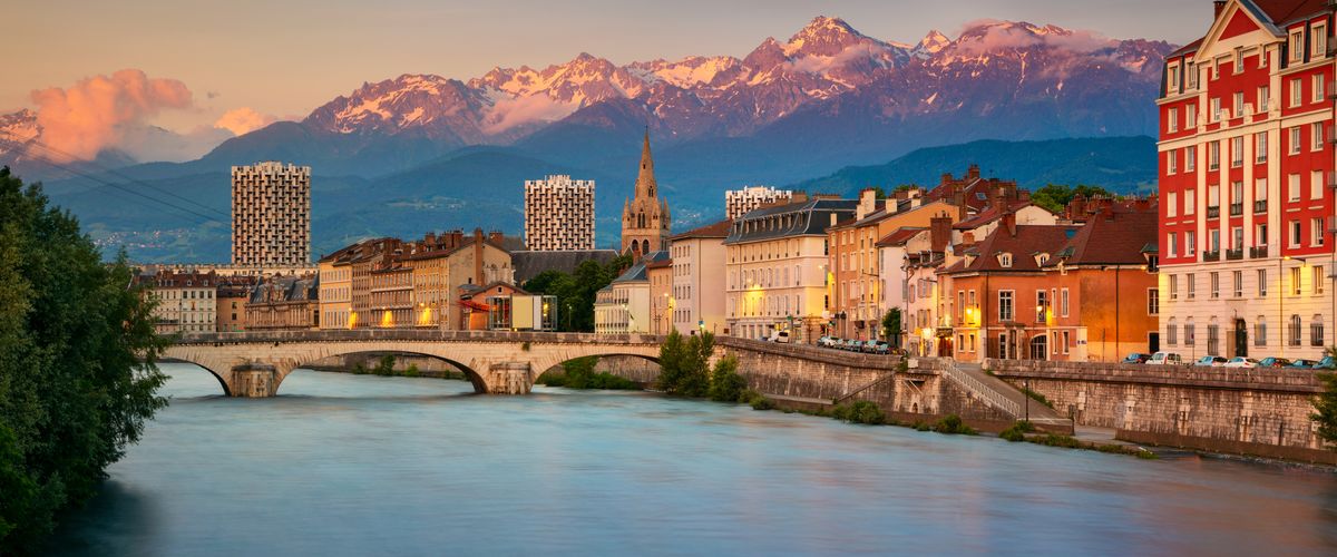 Grenoble. Cityscape image of Grenoble, France during sunset.