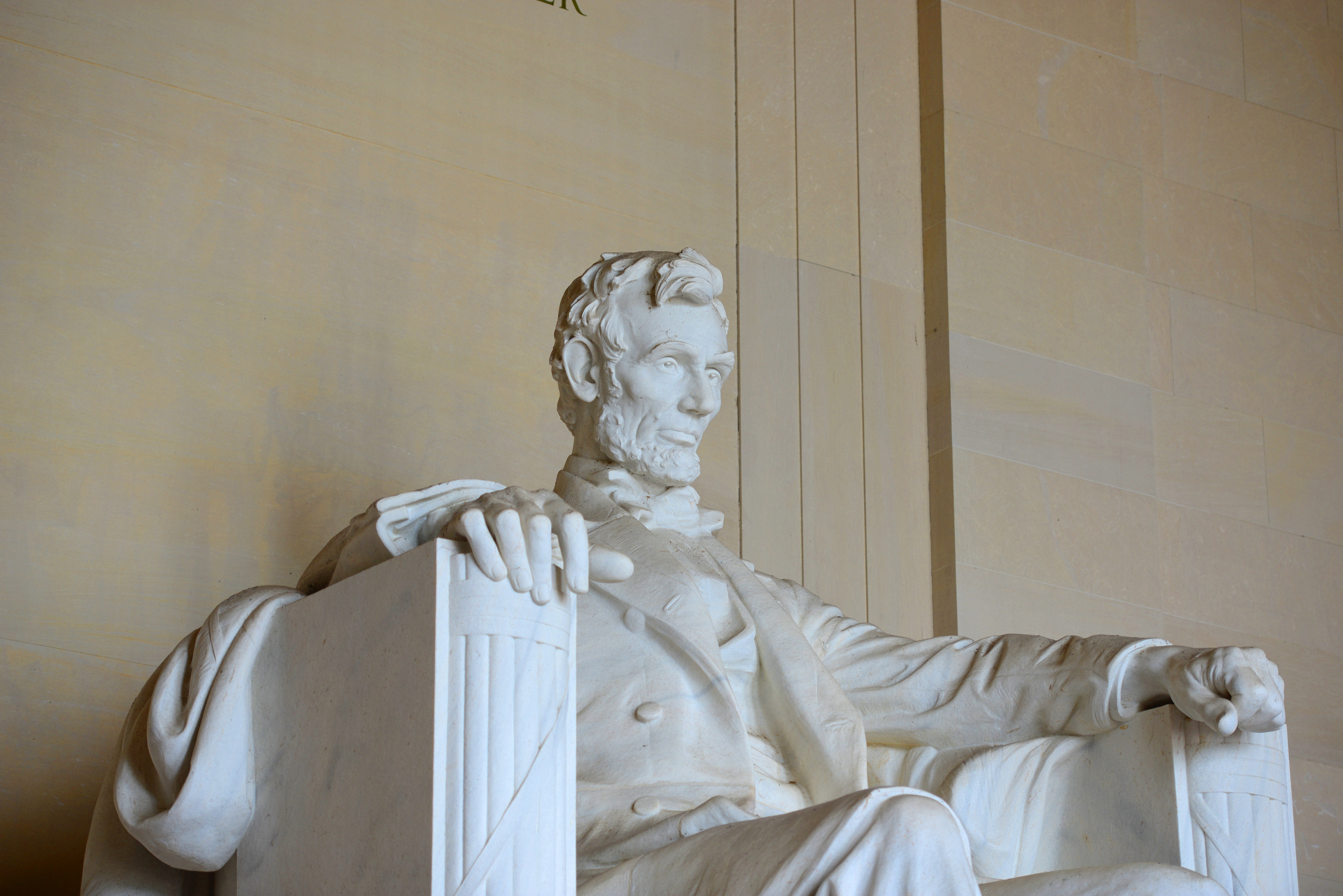 President Abraham Lincoln Statue in Lincoln Memorial at the western end of the National Mall in Washington, District of Columbia DC, USA.