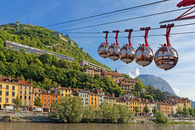 GRENOBLE, FRANCE La Bastille cable-car was the first urban cable-car, now transformed into "Les Bulles" (The Bubbles)
