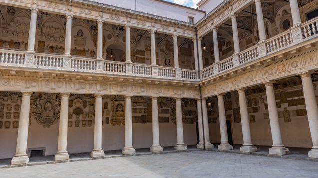 Palazzo Bo (Bo Palace) yard, historical building home of the Padova University from 1539 in Padua, Italy