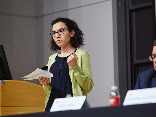 Associate Professor Canan Gunes Corlu speaking at a panel discussion