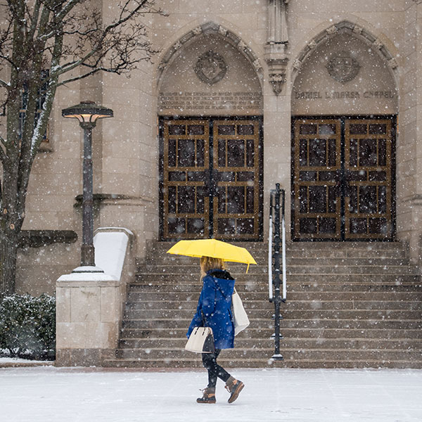 BU student walks in snow