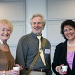 University Archivist Diane Gallagher, English Professor Larry Breiner and Gotlieb Center Director Vita Paladino pose at the alumni brunch