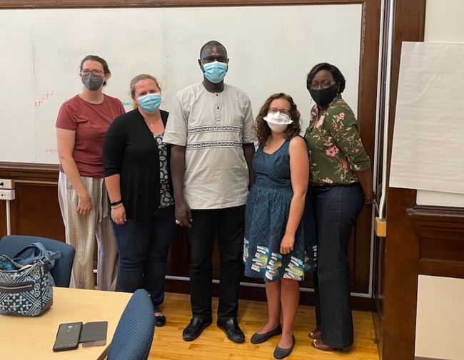 ASL Librarians Rachel Dwyer and Beth Restrick at Fenway High School with Mr. Sarr and Boston Public School Librarians Bonnie McBride and Felicia Humphries