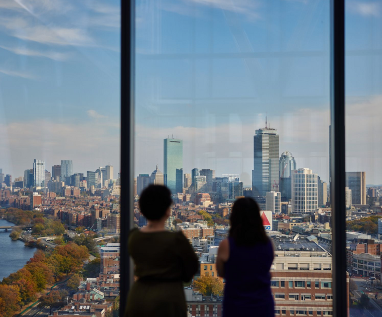 Boston skyline through office window