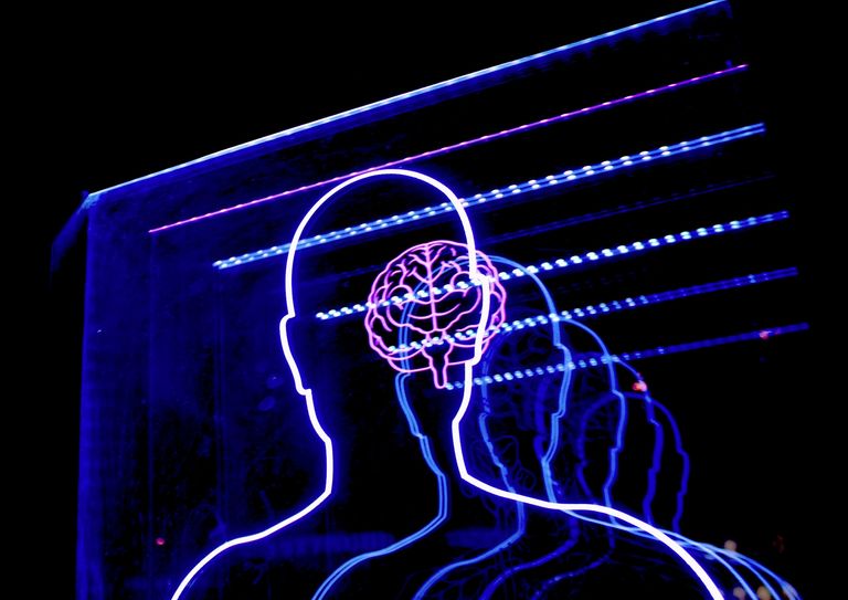 Computer image of human head outline and brain