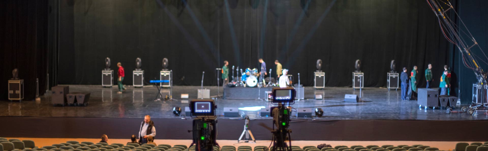 A theater is being prepared for a live performance