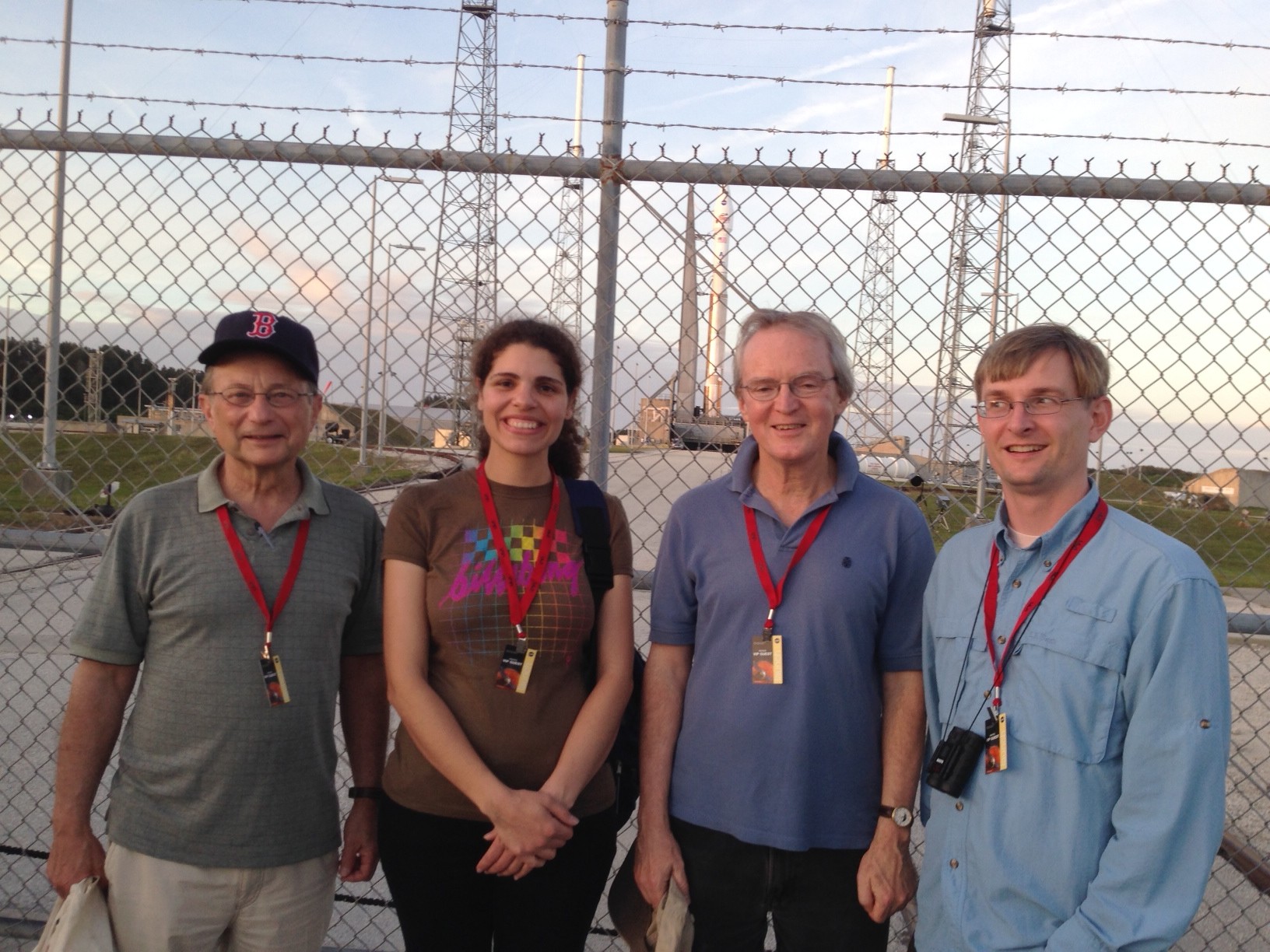 Prof. Michael Mendillo, Dr. Majd Matta, Prof. John Clarke and Prof. Paul Withers in front of the MAVEN prior to launch.