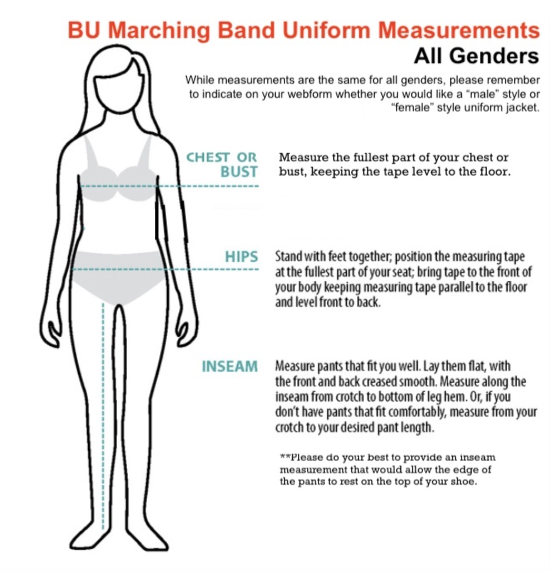 2022 Marching Band Uniform Measurements
