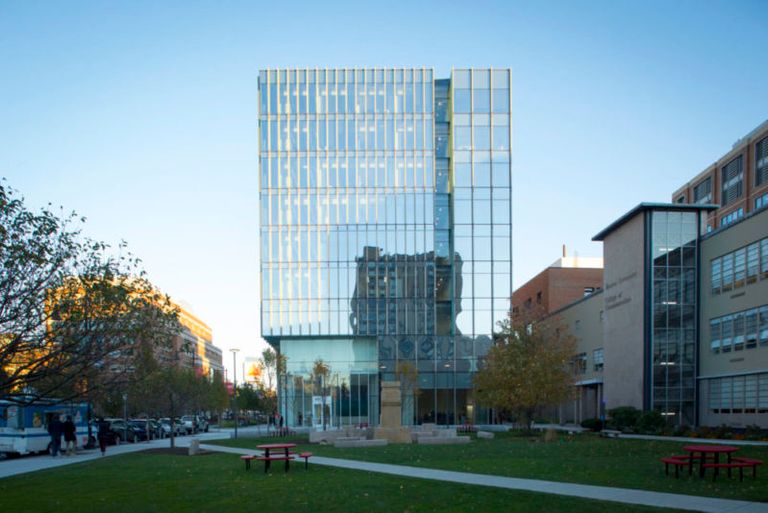 Exterior photo of Kilachand Center against the day sky