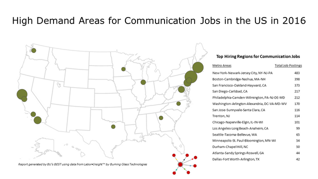 COM_Areas with Greatest Demadn for Communication Jobs in 2016