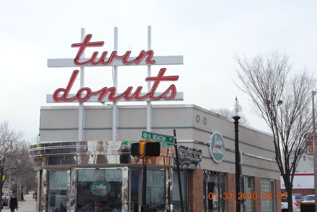 Twin Donuts, located at the intersection of Beacon & Cambridge Street in Allston Village, Boston