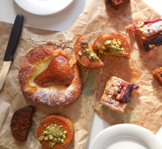 Pear tart, rhubarb tart, Persian love cake, and ginger cake (Brickfield’s Bakery in Sydney, Australia)