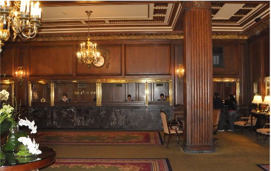 OLD WORLD CHARM Early designs separated employees from guests, in the same way that an orchestra pit separated the actors from the audience in a theater. The purpose was both practical and symbolic, to provide security and to reinforce a sense of formality. This is illustrated by the front desks at two of the oldest hotels in Boston, the Parker House (abobe) and the Lenox. Notice the dark wood, marble counters, ornate decoration, and gold highlights that were typical of the era.