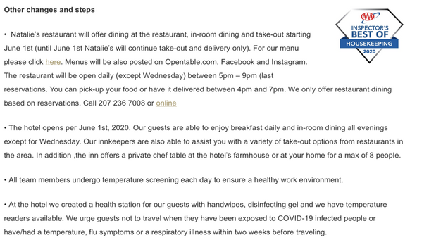 a list of steps a hotel company is taking in its operation to open on June 1st 2020 during COVID-19