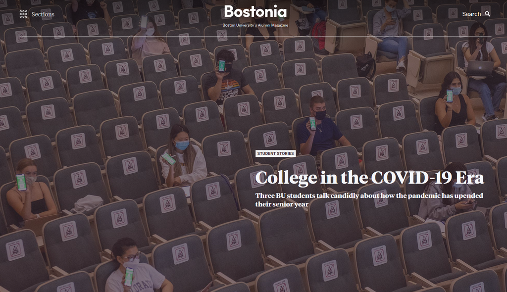 Students show their emails confirming that they are symptom-free at the start of a human physiology class in Morse Auditorium. Stickers are placed on seats to maintain social distancing.