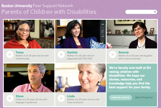 Boston University BU, disability website, peer support network, parents of children with disabilities, BU faculty staff raising children with disabilities
