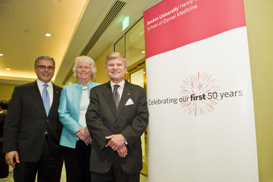 Shadi Daher, Provost Jean Morrison, Dean Jeffrey Hutter at Boston University Henry M. Goldman School of Dental Medicine 50th Anniversary Kick-off