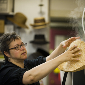 Boston Universtiy BU, College of Fine Arts CFA, millinery class, costume design, lecturer Denise Wallace Spriggs, Huntington Theatre, theatre fashion design, hatmaking