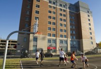 Boston University BU, School of Medicine BUSM, Albany Street medical student residence, Field of Dreams, basketball, gardening
