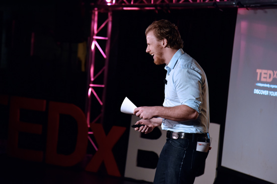 Student Jim Russell speaks at TedxBU