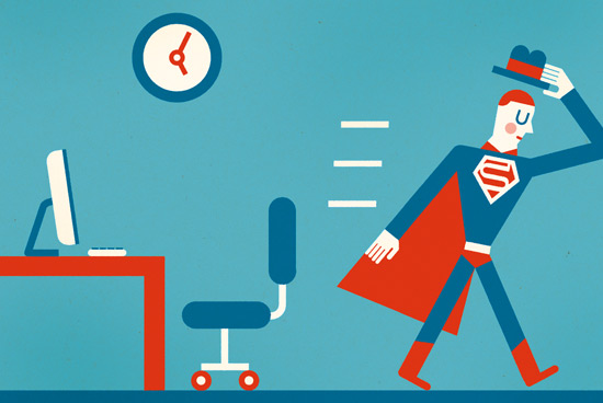 Illustration of Superman leaving from work, by Luc Melanson