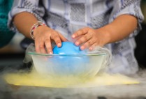 Professor Rama Bansil and Shivangi Surana (SPH'16) with liquid nitrogen "cooking"  November 3, 2015.