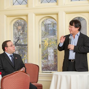 Speaking at the award ceremony were Washington Post foreign editor Douglas Jehl (from left), Ali Rezaian, and BU trustee Hugo Shong (COM’87). Photos by Cydney Scott