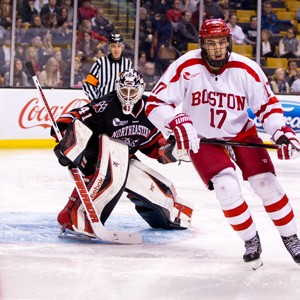 Ahti Oksanen during the 2016 Beanpot Tournament Semifinals