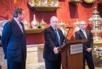 Board of Trustees chairman Robert A. Knox, President Robert A. Brown, and campaign chairman Kenneth J. Feld speak during a Board of Trustees dinner
